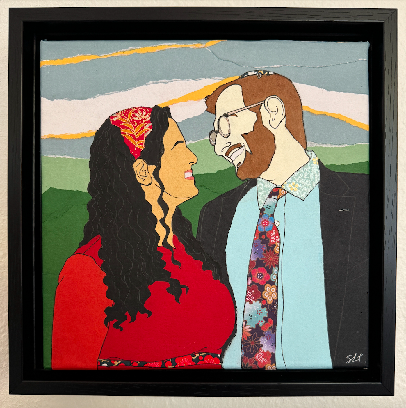 Handmade Couples Portrait Paper Collage